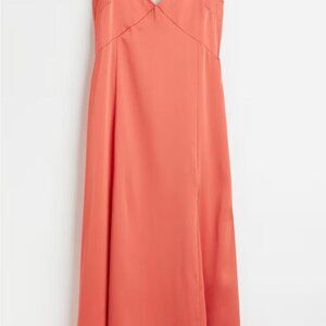 H & M V-NECK SATIN SLIP DRESScoral size xL